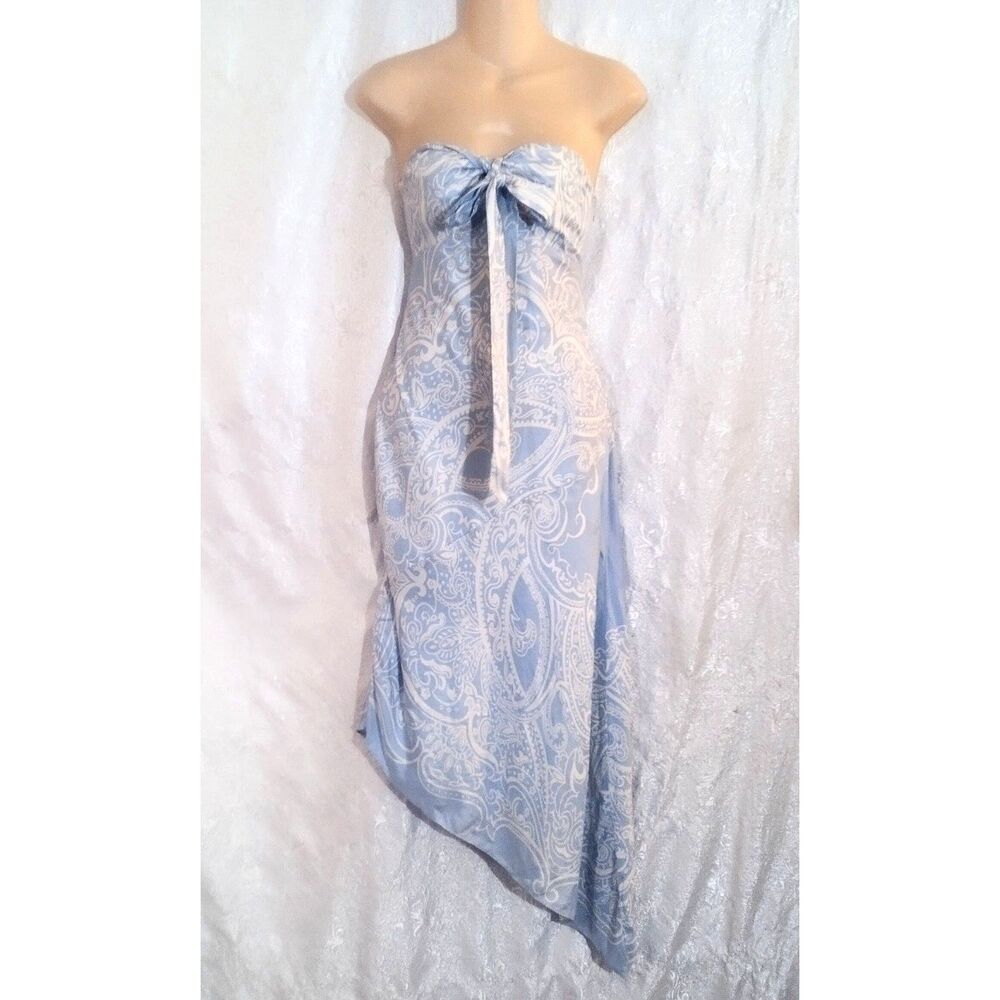 Laundry by Shelli Segal Silk Strapless Bow Asymmetrical Dress Size 4 Blue - Picture 2 of 8
